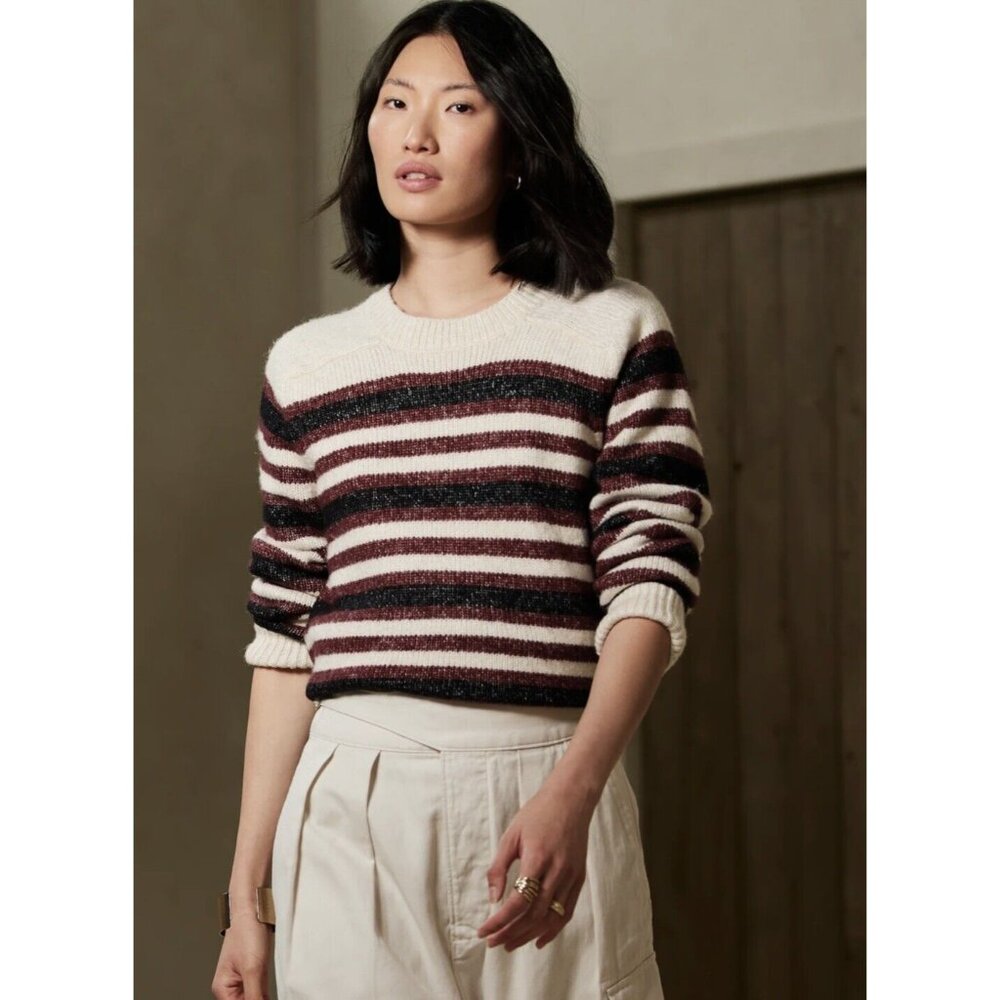 NWT Banana Republic Women sweater  XL stripped crew ribbed neck New